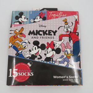 Disney Mickey & Friends 15 Days of Socks - 10 No Show 5 Crew Women's Size 4-10